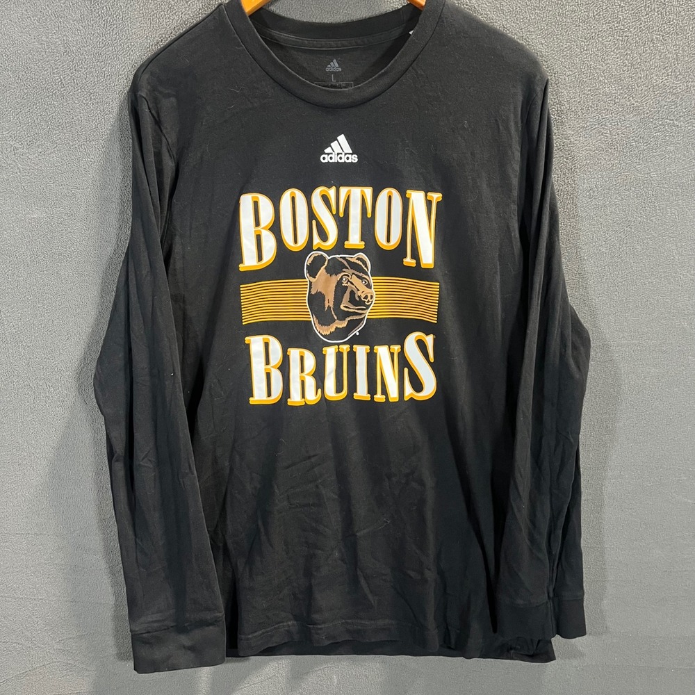 Adidas Boston Bruins Reverse Retro Long Sleeve Graphic T-Shirt Black Mens L